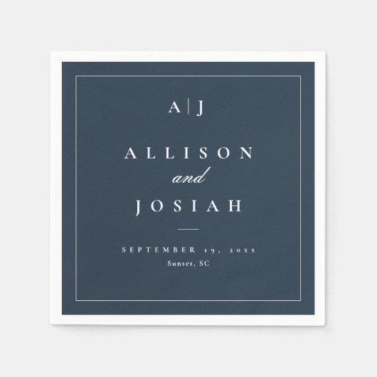 Serviette En Papier Elégant Mariage bleu marine (Devant)