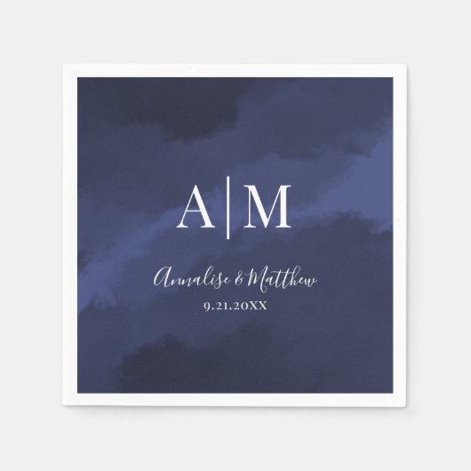 Serviette En Papier Elégant Mariage bleu marine (Devant)