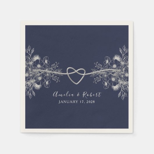 Serviette En Papier Élégant Mariage bleu marine (Devant)