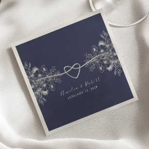 Serviette En Papier Élégant Mariage bleu marine