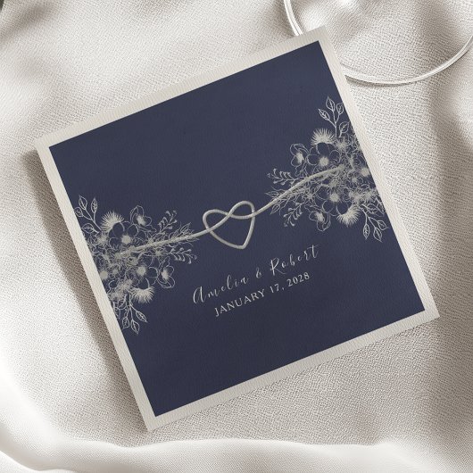 Serviette En Papier Élégant Mariage bleu marine