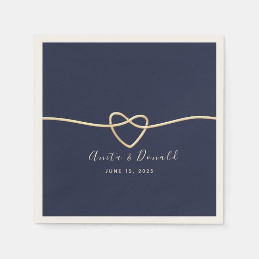 Serviette En Papier Élégant Mariage bleu marine (Devant)