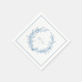 Serviette En Papier Élégant Mariage bleu Monogram (Coin)