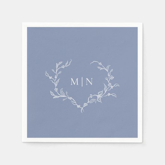 Serviette En Papier Élégant Mariage bleu Monogram Papier Napkin (Devant)