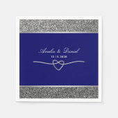 Serviette En Papier Élégant Mariage Bleu Royal Argent (Devant)