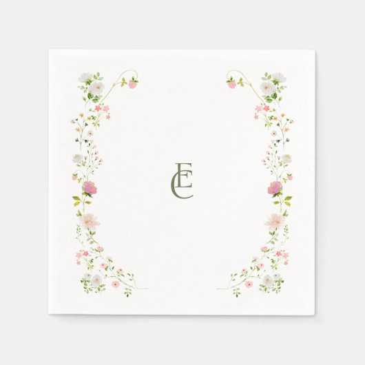 Serviette En Papier Élégant Mariage Boho floral (Devant)