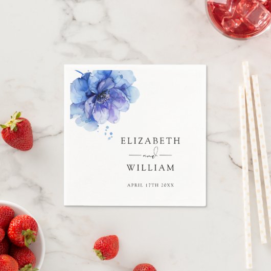 Serviette En Papier Élégant Mariage botanique bleu Dusty moderne (En situation)