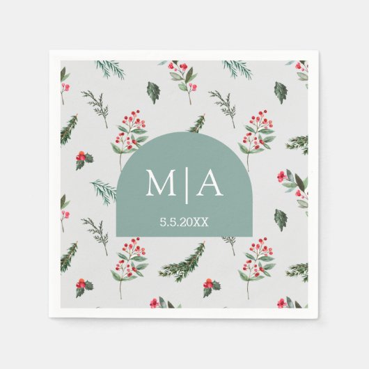 Serviette En Papier élégant mariage botanique en arc vert (Devant)