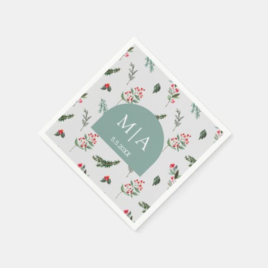 Serviette En Papier élégant mariage botanique en arc vert (Coin)