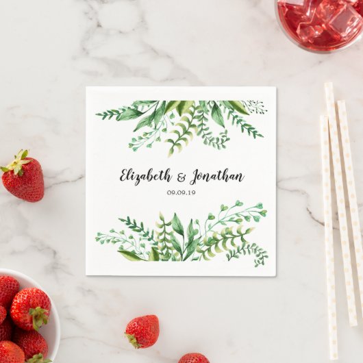 Serviette En Papier Élégant Mariage botanique vert (En situation)