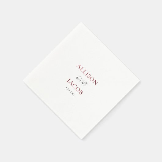 Serviette En Papier Elégant Mariage bourguignon et noir (Coin)