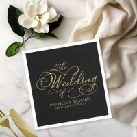 Élégant Mariage Calligraphie Or Noir Faux Feuille
