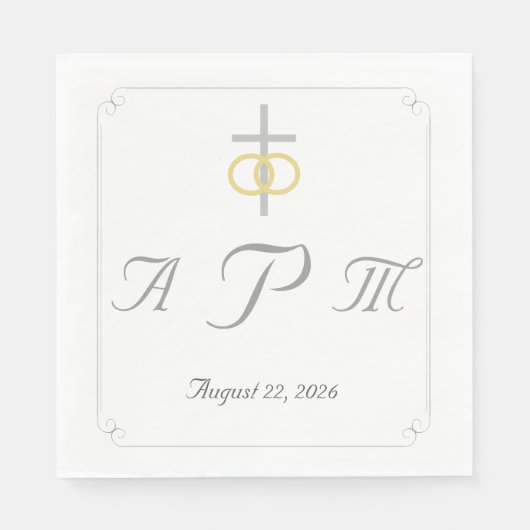 Serviette En Papier Élégant Mariage catholique monogramme (Devant)