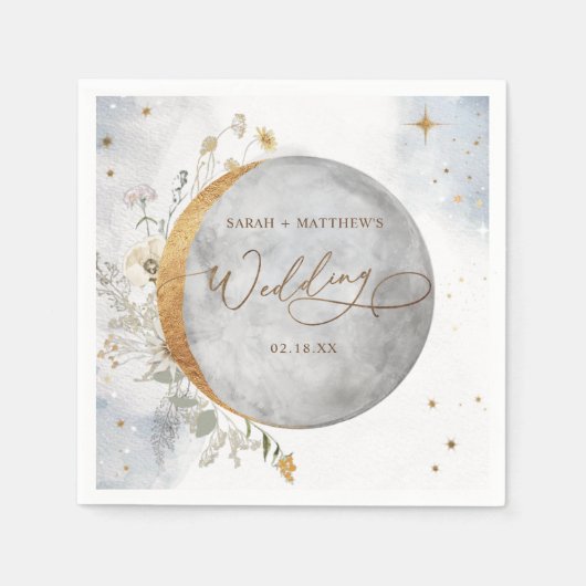 Serviette En Papier Élégant mariage Céleste Lune et Stars serviettes (Devant)