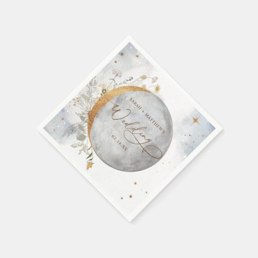 Serviette En Papier Élégant mariage Céleste Lune et Stars serviettes (Coin)