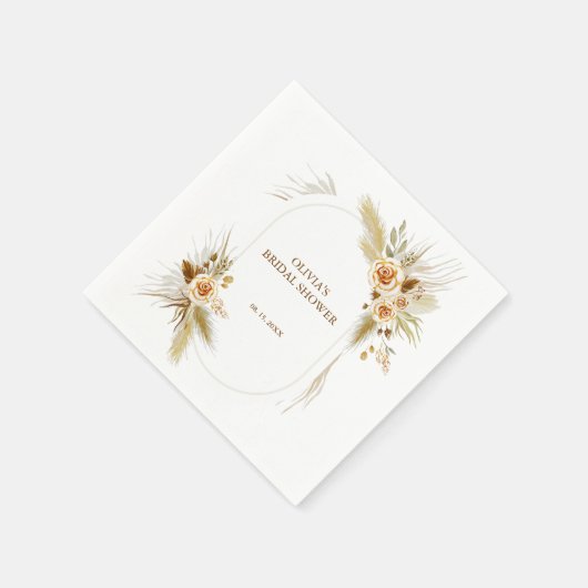 Serviette En Papier Élégant mariage champêtre avec herbe de pampa (Coin)