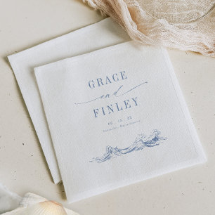 Serviette En Papier Élégant Mariage Chic Bleu Côté Mer