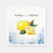Serviette En Papier Élégant Mariage citron jaune et bleu aquarelle (Devant)
