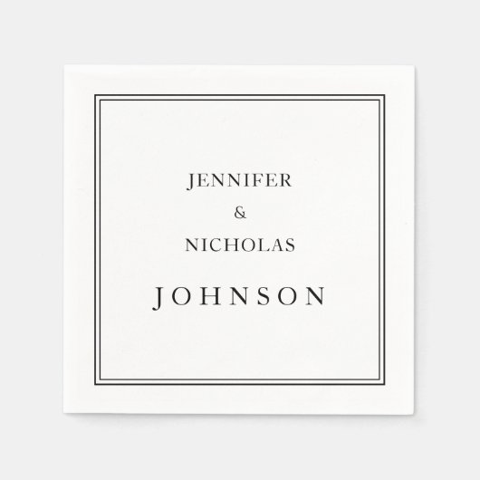 Serviette En Papier Élégant Mariage Classique Noir Et Blanc (Devant)