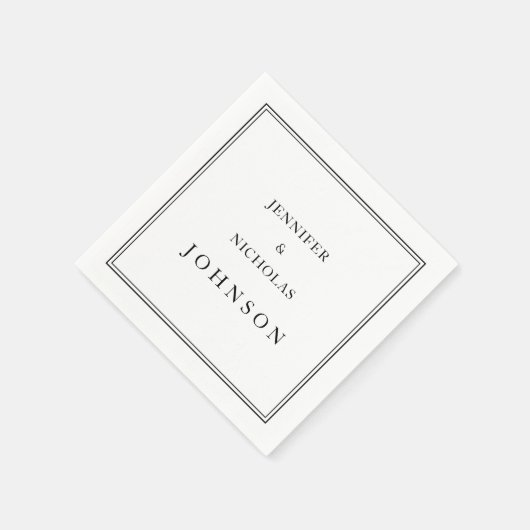 Serviette En Papier Élégant Mariage Classique Noir Et Blanc (Coin)