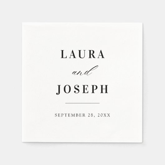 Serviette En Papier Élégant Mariage classique noir et blanc (Devant)