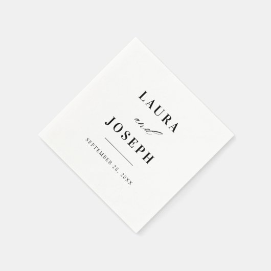 Serviette En Papier Élégant Mariage classique noir et blanc (Coin)