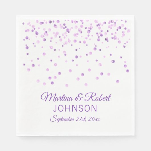 Serviette En Papier Élégant Mariage Confetti blanc violet or personnal (Devant)