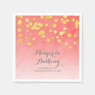 Serviette En Papier Élégant Mariage corail et or