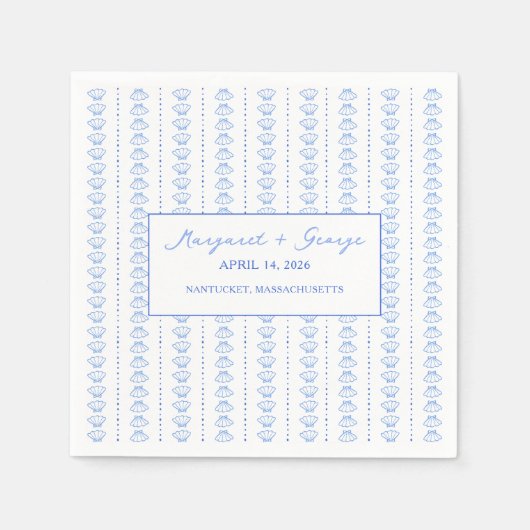 Serviette En Papier Elégant Mariage côtier marin bleu (Devant)