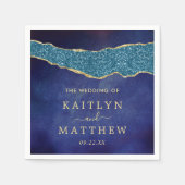 Serviette En Papier Élégant Mariage d'âge bleu et or de la marine (Devant)