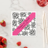 Serviette En Papier Élégant Mariage damassé noir et blanc Napkin (En situation)