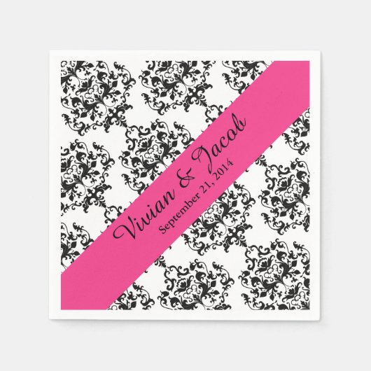 Serviette En Papier Élégant Mariage damassé noir et blanc Napkin (Devant)