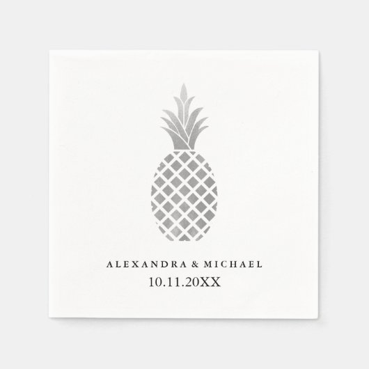 Serviette En Papier Élégant Mariage d'ananas en argent (Devant)