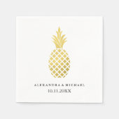 Serviette En Papier Élégant Mariage d'ananas en or (Devant)