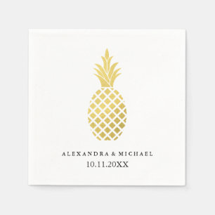 Serviette En Papier Élégant Mariage d'ananas en or