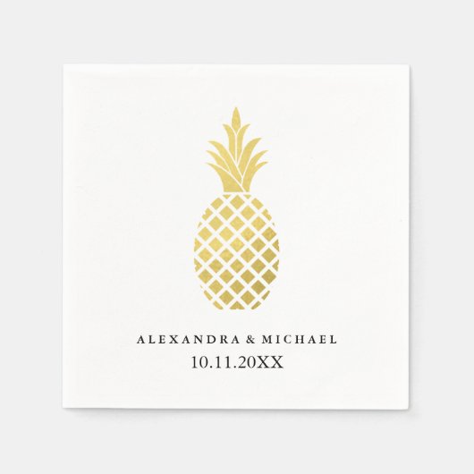 Serviette En Papier Élégant Mariage d'ananas en or (Devant)