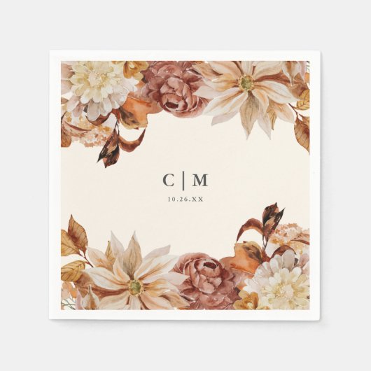 Serviette En Papier Elégant Mariage d'aquarelle d'automne Carré (Devant)