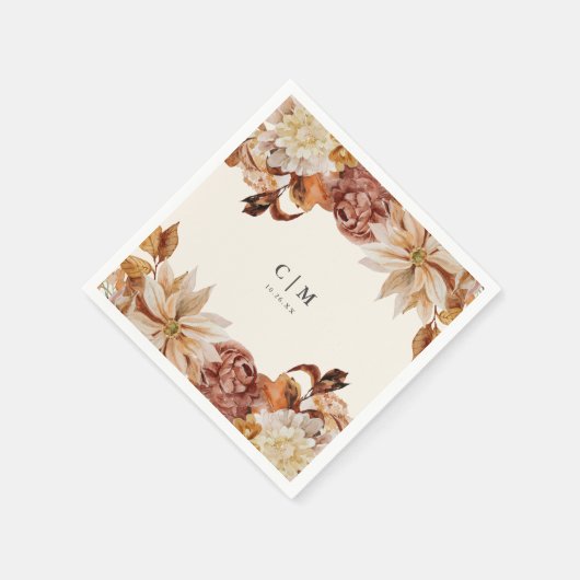 Serviette En Papier Elégant Mariage d'aquarelle d'automne Carré (Coin)