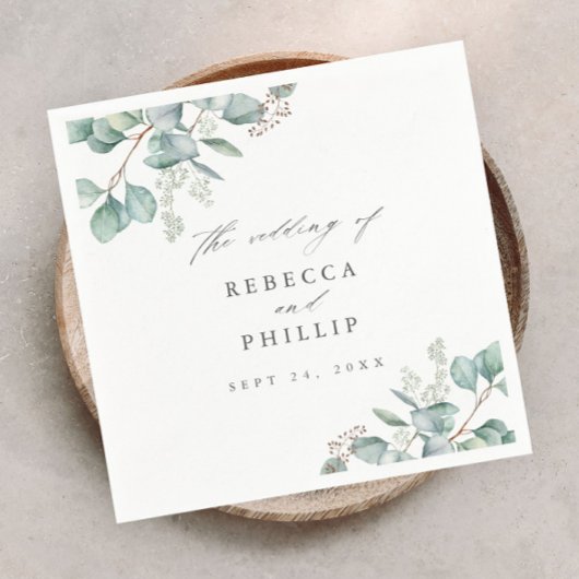 Serviette En Papier Elégant Mariage d'aquarelle Eucalyptus