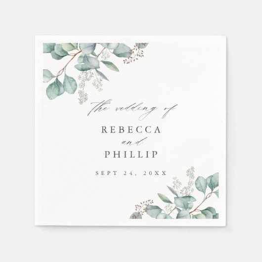 Serviette En Papier Elégant Mariage d'aquarelle Eucalyptus (Devant)