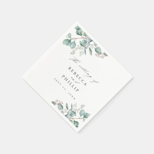 Serviette En Papier Elégant Mariage d'aquarelle Eucalyptus (Coin)