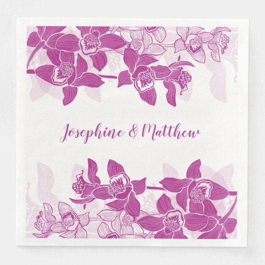 Serviette En Papier Elégant Mariage d'aquarelle florale de l'orchidée (Devant)