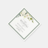 Serviette En Papier Elégant Mariage d'aquarelle gris blanc vert (Coin)
