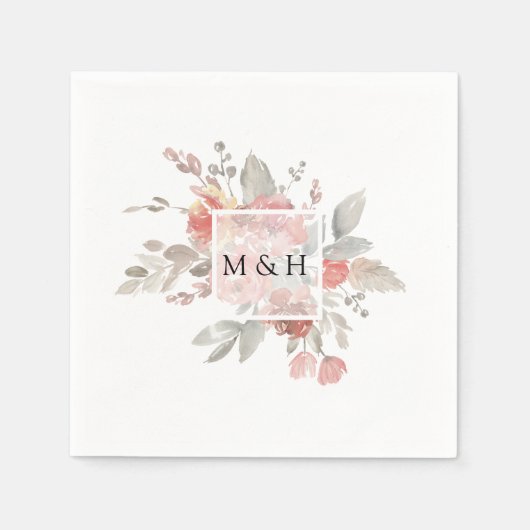 Serviette En Papier Élégant Mariage d'aquarelle rose pâle (Devant)