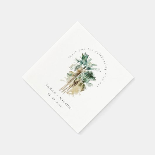 Serviette En Papier Elégant Mariage d'aquarelle tropicale palmiers (Coin)