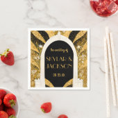 Serviette En Papier Elégant Mariage d'arcade Art déco noir et or (En situation)