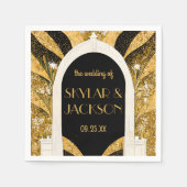 Serviette En Papier Elégant Mariage d'arcade Art déco noir et or (Devant)