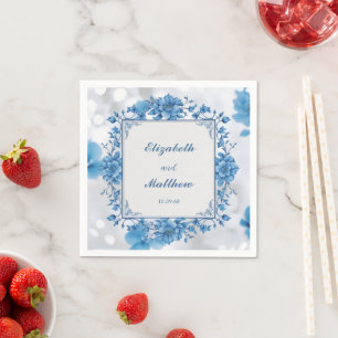 Serviette En Papier Élégant mariage de bleus et de superpositions blan