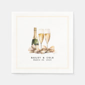 Serviette En Papier Elégant Mariage de Bow Champagne Aquarelle (Devant)