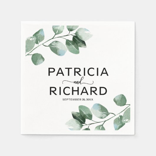 Serviette En Papier Élégant Mariage de calligraphie Eucalyptus (Devant)